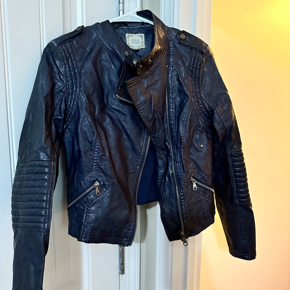Brand new never worn faux leather navy blue jacket